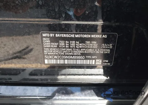 2022 BMW X7 xDrive40I z USA, uszkodzony, nr VIN 5UXCW2C09N9M89860